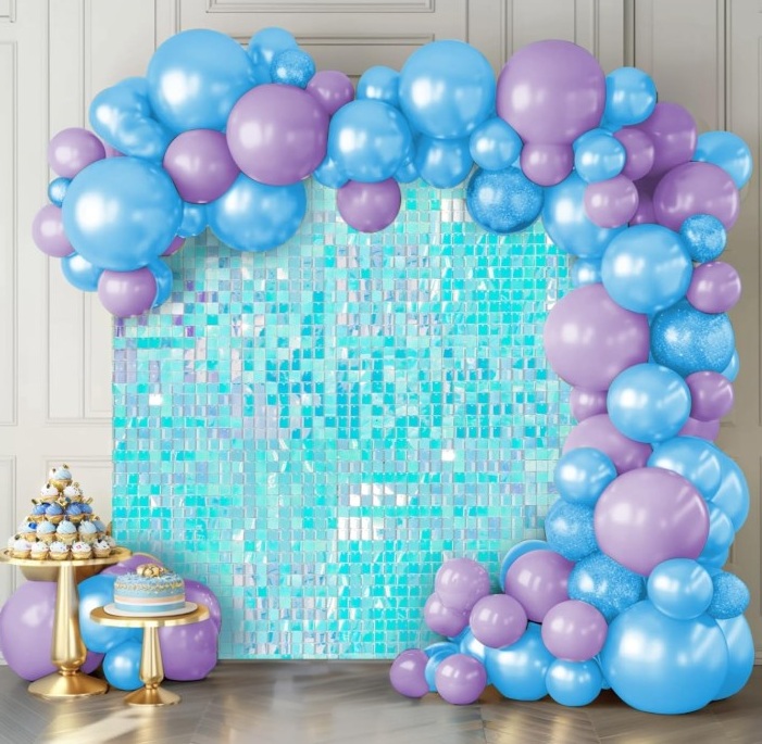 Iridescent Blue Shimmery Wall with Balloon Garland Singapore